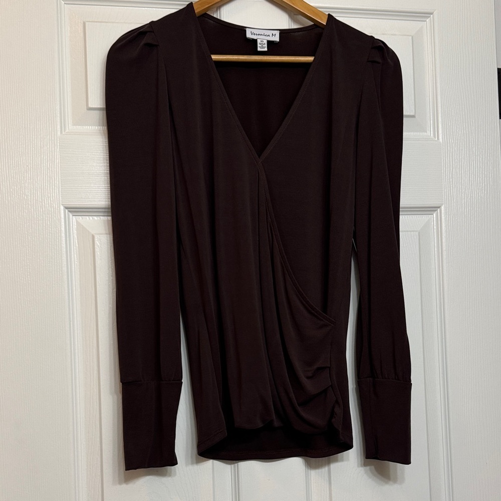 Veronica M Deep Brown Drape Blouse